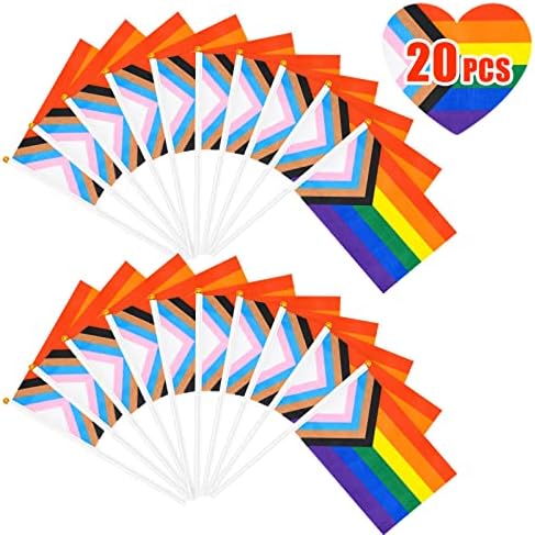 20 pacote pequeno progresso Bandeira Pride Stick 5 '' x 8 '' - Bandeiras de orgulho de progresso portátil 21 x 14 cm,