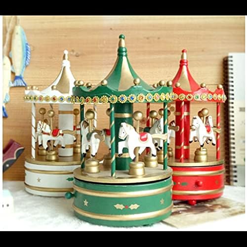 Me pergunto uma caixa de música musical de carrossel clássico de madeira decorações de Natal (cor: D, tamanho