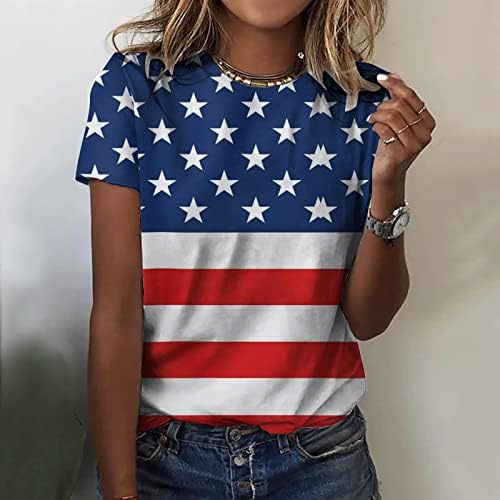 4 de julho Camisas femininas American Sinalizador T Tamas casuais de verão Camiseta de manga curta camiseta patriótica blusa solteira