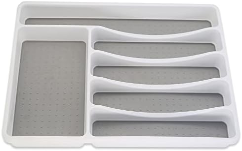 Addis Premium Soft Touch 6 Compartimento de talheres de cozinha Bandeja de utensílios de utensílios, brancos e cinza novas seções