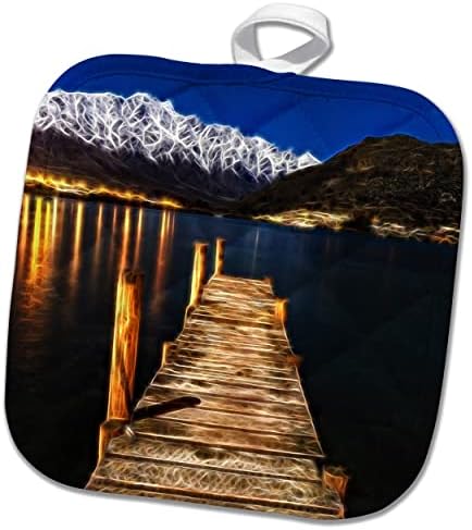3drose doca sobre uma imagem de montanha lago de pintura com infusão de luz - Potholders