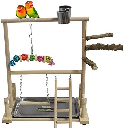 Kathson Bird Playground Parrot Perch Stand Stand Toys, Birds Wood Play Gym Activity Center Exercício Playpen escada balanço com copos de alimentação de mastigação de brinquedos