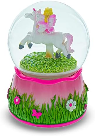 Fairy Riding Unicorn Spinning Carousel Musical Water Globe