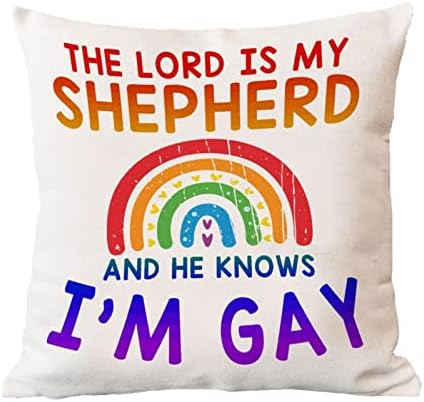 O Senhor é meu pastor e ele sabe que sou gay arremesso de travesseiro de travesseiro de travesseiro arco -íris orgulho lésbica