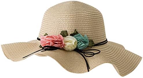 Womens Beach Straw Sun Hat Hat Summer Beach Viagem Capas de viagem dobrável Capinho do sol feminino Flor de palha larga Capas de beisebol largo