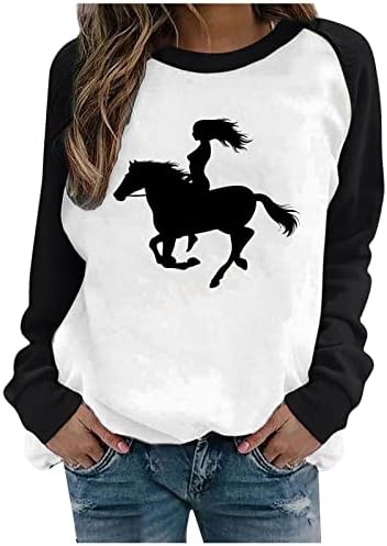 Mulheres livrando o cavalo meninas moletom colorblock de colorblock pullover casual casual raglan manga longa blusa de