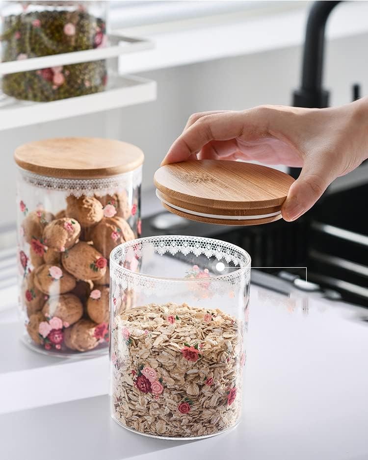 Tanque de armazenamento de vidro de 3pcs com tampa da sala de café Creatative Candy Jar Jar JaM de desktop Organizador