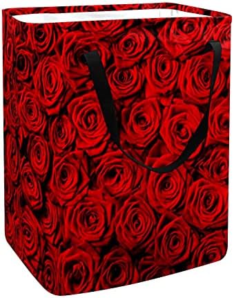 Red Rose Flower Padrão de lavanderia Cesta de pano grande cesta de bolsa cesta cesto de roupa dobrável cesto com alças
