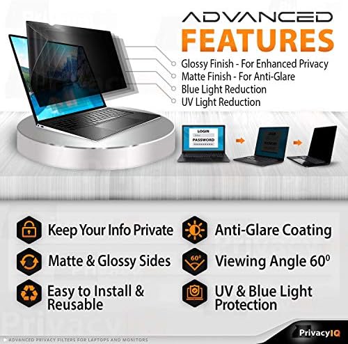 Privacy QI 15,6 Inch 16: 9 Laptop Filter de tela para privacidade de 60 graus, Anti-Glare, redução de luz UV e filtro de luz azul;