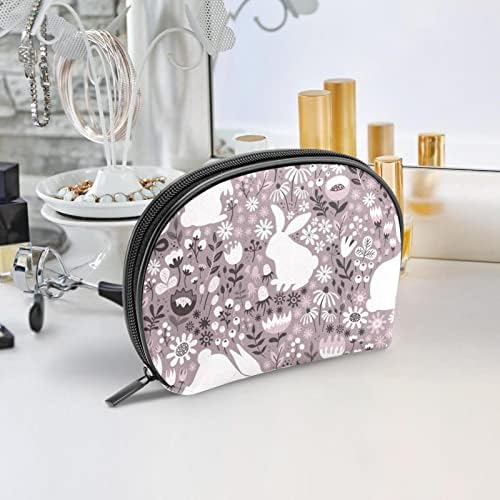 Bolsa de maquiagem tbouobt bolsa de bolsa cosmética bolsa bolsa com zíper, desenho animado de coelho de flor de primavera