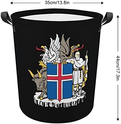 Brasão de braços da cesta de lavanderia da Islândia com alças redondas de lavanderia dobrável cesta de armazenamento para banheiro do quarto