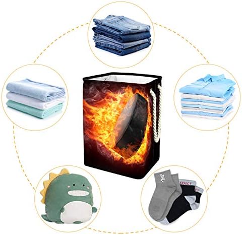 Deyya Cestas de lavanderia impermeabilizadas altas cestas de impressão de incêndio de hóquei dobrável para crianças adultas meninos adolescentes meninas em quartos banheiro