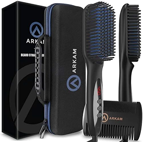 Alisador de barba Arkam para homens -premium Kit de escova de barba aquecida com característica anti -escaldada, pente de cabelo de