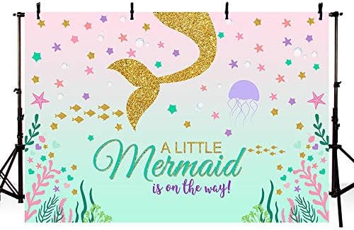 Mehofoto Sereia Tema Princesa Baby Shower Photography Backdrop Ocean Under the Sea Party Decoration Bubbles Starfish Shell Ocean Girl Purple Teal Gold Pink Photo Studio Bordal Banner 7x5ft