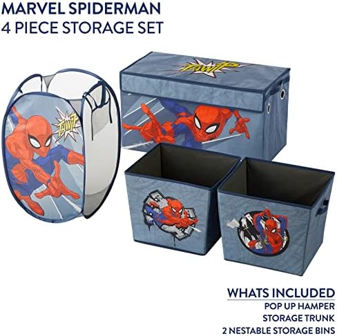 Solução de armazenamento de 4 peças da Marvel Spiderman com cesto pop -up, tronco de armazenamento dobrável e 2 caixas de