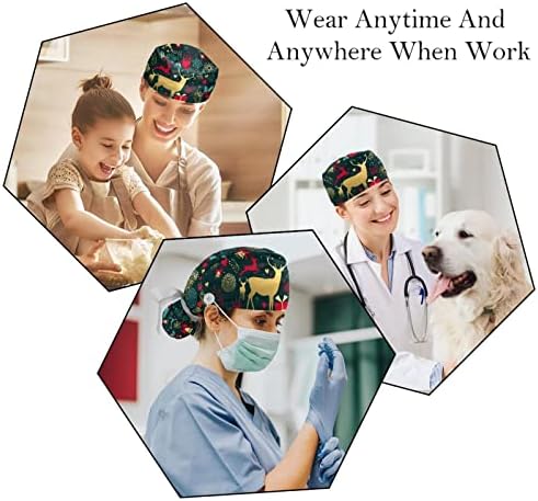 Caps médicos para mulheres com botões de cabelo comprido, boné de trabalho ajustável de 2 peças, Corgi de Natal