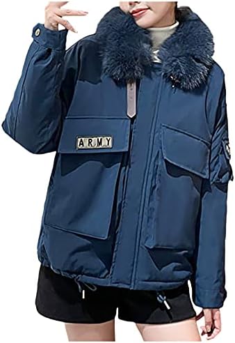 Minge Crop Crop Crop Syless Puffer Jacket Mulheres de manga comprida Business Winter Solid Solid com bolsos poliéster de jaqueta de sopramento