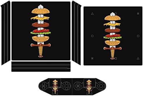 Hamburger de espada Protetor de pele de adesivo fofo Tampa esbelta para PS-4 Slim/PS-4 Pro Console & 2 Controller