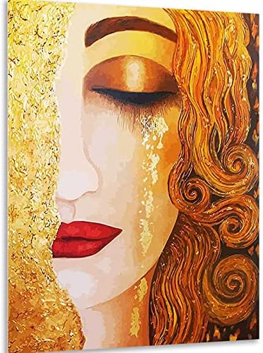 Instarry 5D Diamond Pintura de tamanho grande lágrimas douradas menina klimt mosaico strass bordado bordado quarto quarto decoração de parede artes e artesanato 23,6x15,7 polegadas