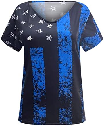 Camiseta para mulheres Blusa de manga curta Tops Stars e Stripe Splicing Tee camisetas para o partido patriótico de 4 de julho