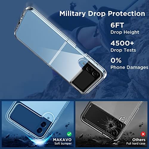 Makavo para Samsung Galaxy Z Flip 4 Caso claro, pára -choques flexíveis de cristal e costas duras, flip4 5g Slim fino protetor de choques