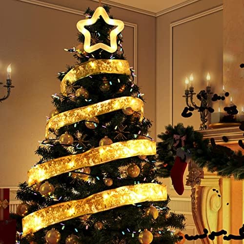 Luter Christmas Ribbon Lights, luzes de fita de fita de Natal de 9,8 pés de ouro com 30 luzes LED LUZES ESTRELA LUZES DE Fada de Fada de Fada de Fita à prova d'água
