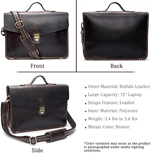 Lukeoria Genuine Leather Brethercase Messenger Bags para homens e mulheres Satchel Saco de laptop para escritório, viagem