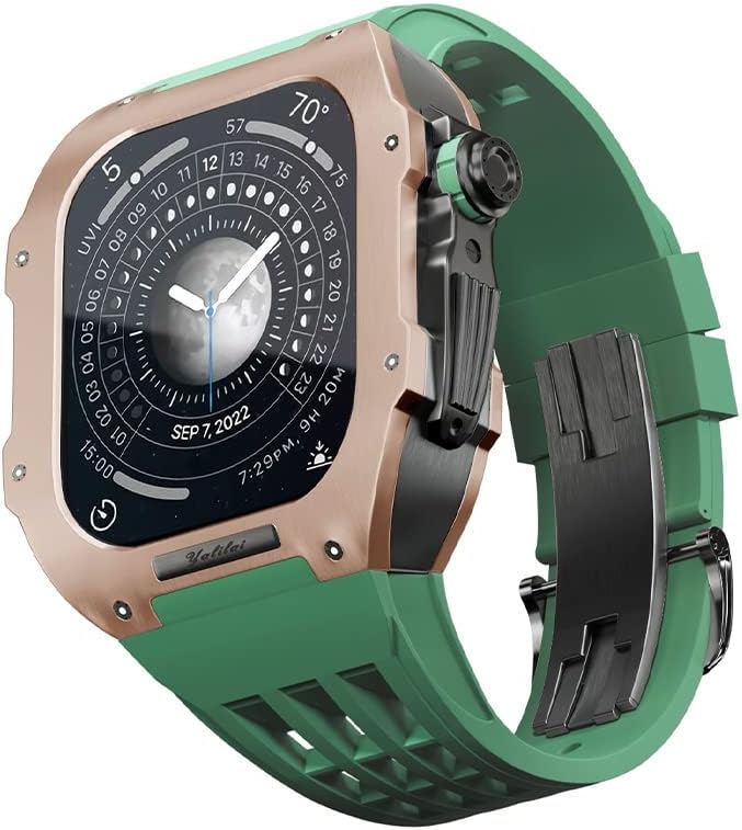 Tonecy Rubber Band Titanium moldura para Apple Watch 8/7 Apple Mod Watch Acessório Substituição Titanium Luxury Case