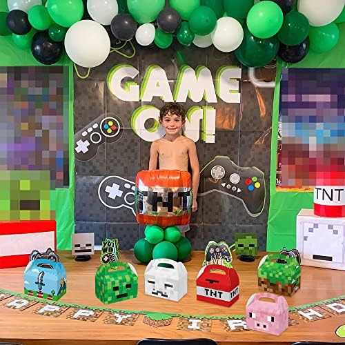 Caixas de videogame de pixels Haxpacal 24pcs, Pixel Birthday Party Supplies 6 Designs caixas de doces caixas de bolo apresentam caixas com alças para festas de festas de videogame de aniversário de pixel, 6 x 3,5 x 3,5 em
