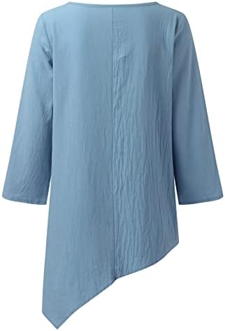 Camisa de linho, tripulação gráfica floral pescoço 3/4 manga de tamanho de linho de linho de algodão Túdos de túnica de