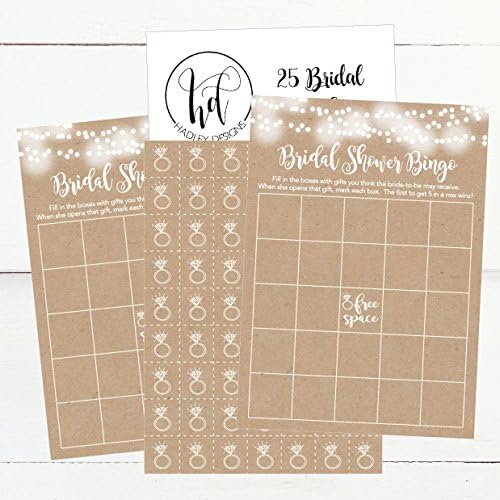 25 cartas de jogo rústicas kraft bingo para chuveiro de casamento de noiva e festa de despedida de solteira, quadrados