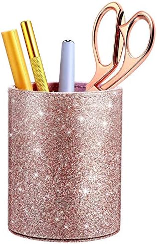 Yiwango Glitter Pen Portador Copa Lápis Gold Rose Shiny para mulheres meninas, Luxury Makeup Brush Pu Organizador de couro PU Presente para o escritório da sala de aula Organizador de caneta para mesa para mesa