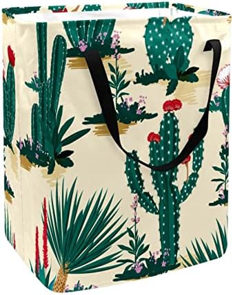 Retro Cactus Cacti Plantas Floral Print Collapsível Lavanderia cesto, cestas de lavanderia à prova d'água 60L Lavagem de