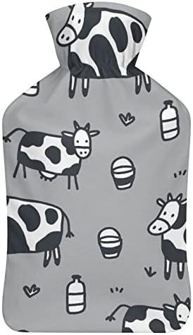 Padrão de vaca de desenho animado garrafa de água quente com tampa macia de macho de borracha Saco de injeção de água de 1000ml