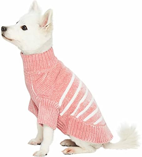 Blueberry Pet aconchegante Chenille Sweater de cachorro listrado elegante em rosa empoeirada, comprimento das costas 12 , roupas rosa