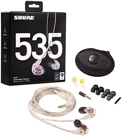 Shure SE535-CL Isolando fones de ouvido isolando, som de alta definição + baixo natural, três drivers, encaixe na orelha, cabo