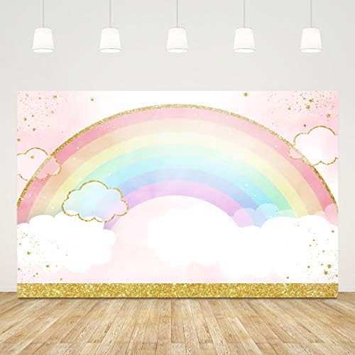 Ticuenicoa 5x3ft arco -íris pano de fundo chá de bebê fundo rosa ouro 1º aniversário fotografia cenários de aquarela nuvem garotas