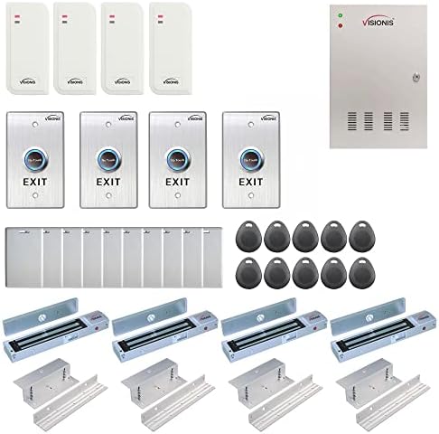 Visionis FPC-6552 Four Doors Access Control TCP / IP Wiegand para Swing Electric Electric 600lbs Mag Lock Box + Caixa de cartão