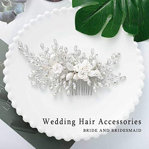 Jeairts shinestone helavalheira de noiva pente de pente de cabelo folhas laterais laterais folhas chappe de jóias de cabelo de casamento