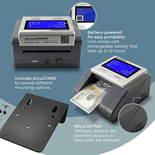 Accubanker D585 Detector de moeda falsificada multi-scanix com acumulação-sistema de alimentação multi-orientação, verificação de notas, detecção de várias moedas, alertas visuais e audíveis