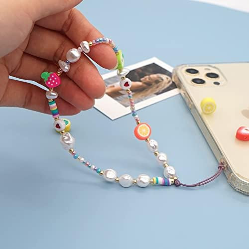 Charms de telefone celular com miçangas gemas de fruta fofa corda de moda pulseira pulseira de moda colorida arco -íris