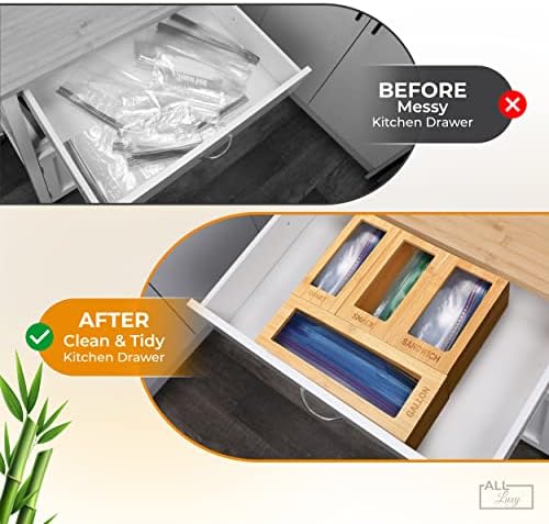All Luxy Ziplock Bag Organizer - Bamboo Ziplock Bag Organizador de armazenamento - arrumado suas gavetas de cozinha