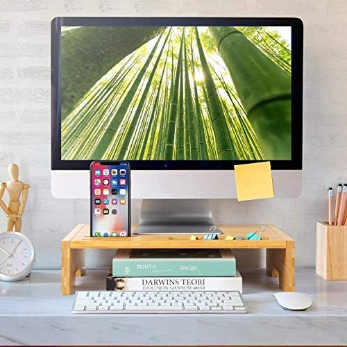 Monitor Riser Stand Bamboo Wood Desk & Tabletop Organizer Monitor Mount Computer Laptop