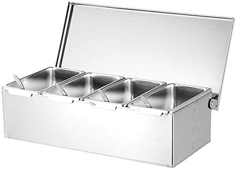 N/A Caixa de tempero de aço inoxidável Caixa de tempero de quatro compartimentos, caixa de tempero de armazenamento doméstico