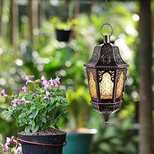 Decorkey Ramadan Candle Lantern Decorativa, Lanterna de suspensão decorativa vintage para pátio ao ar livre em casa, cenas de vela de Natal de metal