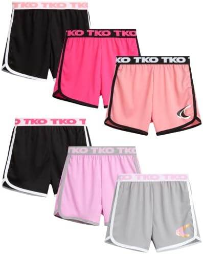 Shorts ativos de garotas da TKO - 6 Pack Pack Performance Shorts de corrida seca para meninas - crianças shorts atléticos leves