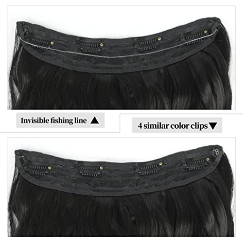 Extensões de cabelo de arame invisíveis VRBeatter com fio de fio transparente Tamanho ajustável 4 Clipes seguros de cabelo ondulado longo para mulheres