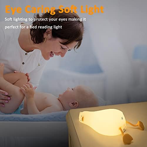 Luz noturna de pato para crianças, lazer fofo de lâmpada de pato para berçário, abdomínio+SIL, controle de toque, portátil e recarregável