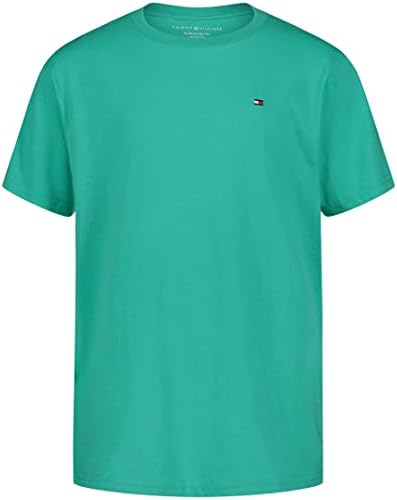 Tommy Hilfiger Camiseta de manga curta, cor sólida com logotipo bordado, decote em V e estilos de pescoço da tripulação, tamanhos