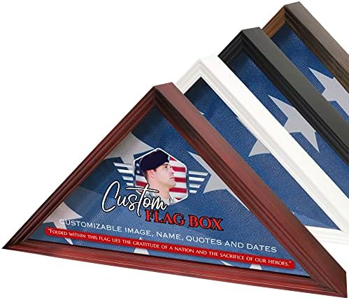 Caixa de bandeira personalizada para bandeira veterana americana, 9,5 x 5 pés colorida, estampa de exibição impressa em UV para bandeira de enterro, estampa de caixa de bandeira montada na parede com frente de vidro para bandeira dobrada